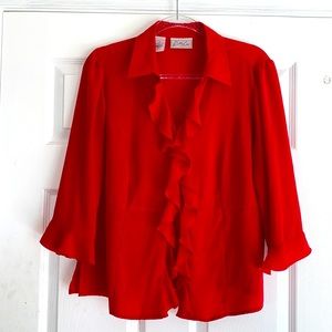 Kathy Lee Brand Red Ruffle Button Blouse Size L